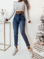 Spodnie damskie - SPODNIE JEANSOWE REGULAR FIT Z WYSOKIM STANEM - Olika - miniaturka - grafika 1