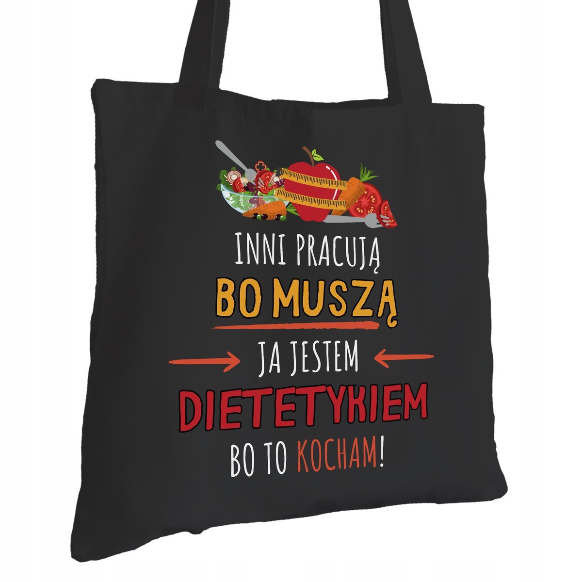 Torba Bawełniana dla Dietetyka Czarna Na Prezent ekologiczna Trwały Nadruk