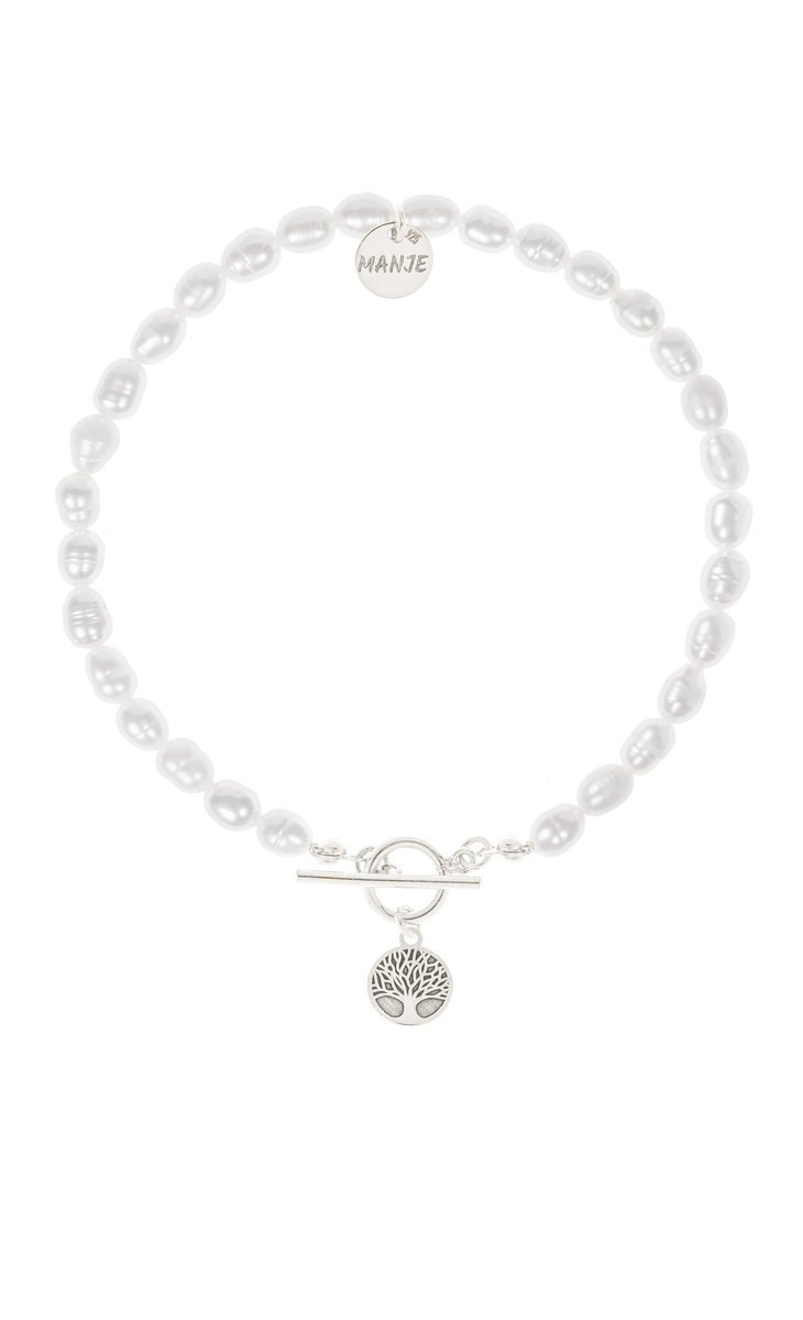 Bransoletka z pereł ze srebrnym grawerowanym drzewkiem 19 cm