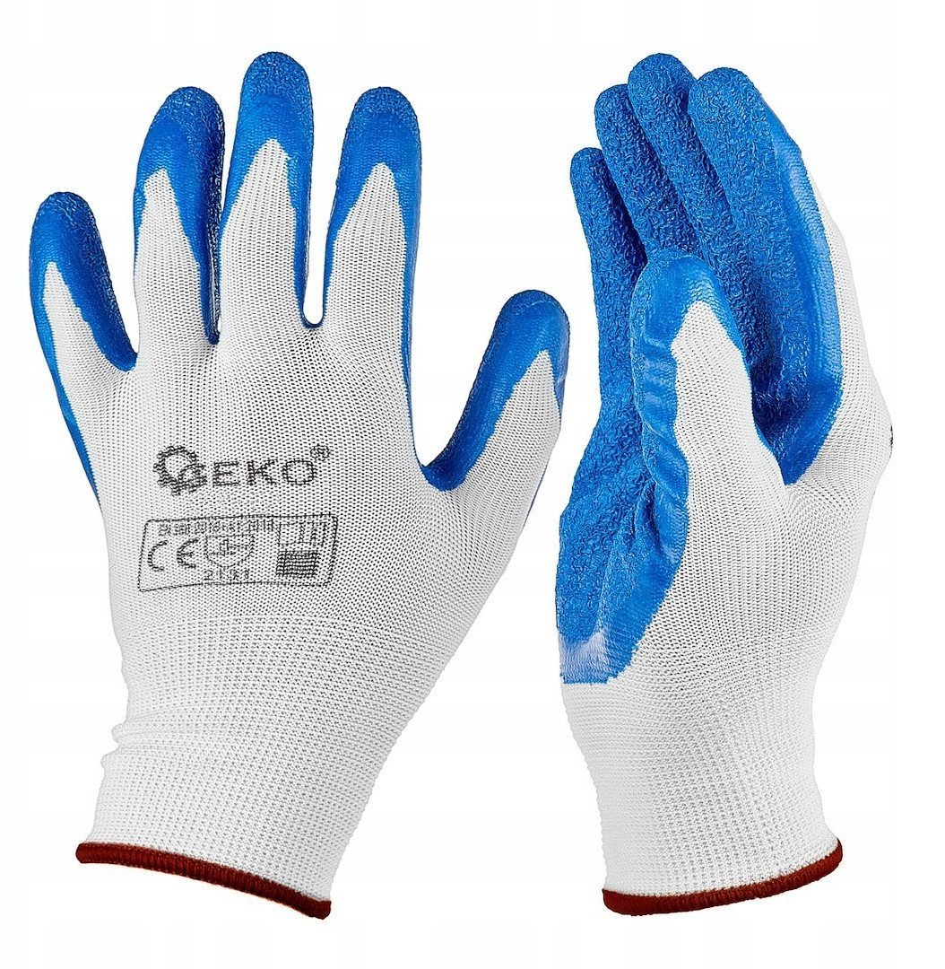 Rękawice ochronne poliestrowe r. 11 /latex biało-niebieskie/ 12/240