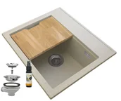 Zlewozmywaki - Granitan Foxal Beżowy Zlewozmywak Granitowy Syfon Chrom - miniaturka - grafika 1