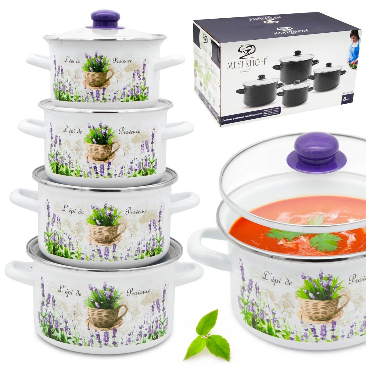Komplet ZESTAW GARNKÓW emaliowanych 8 el. pokrywa tradycyjne GARNEK EMALIA