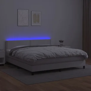 Lumarko Łóżko kontynentalne z materacem i LED, biała ekoskóra 180x200cm - Łóżka - miniaturka - grafika 5