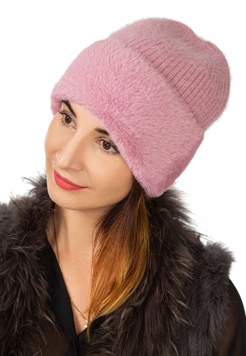 Czapka zimowa damska pudrowy róż