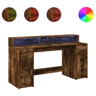 Biurka - vidaXL Biurko z podświetleniem LED, przydymiony dąb, 160x55x91 cm - miniaturka - grafika 1