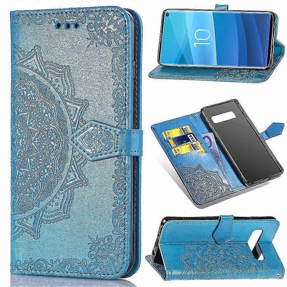 Kompatybilny z Samsung Galaxy S10 Case Skórzana pokrywa portfela Emboss Mandala Magnetic Flip Protection Shockproof - Niebieski
