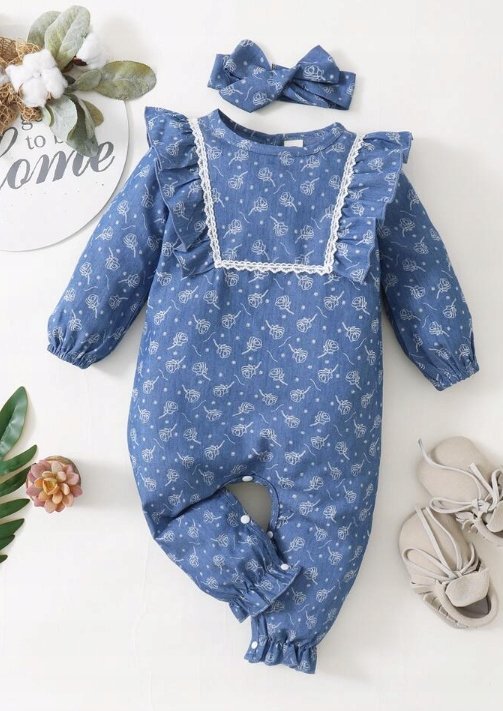SHEIN NIEBIESKI KOMBINEZON NIEMOWLĘCY WZÓR 74 V3U