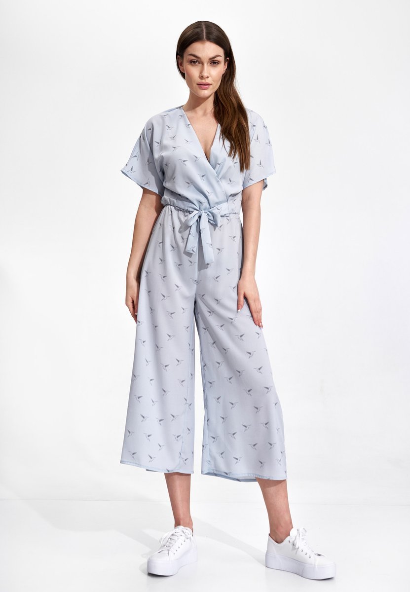 Luźny KOMBINEZON z rękawami kimono OZDOBNE WIĄZANIE niebieski L/XL