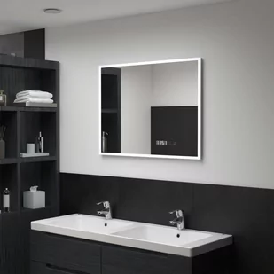 vidaXL Lustro łazienkowe z LED, czujnikiem dotyku i zegarem, 80x60 cm - Lustra - miniaturka - grafika 1