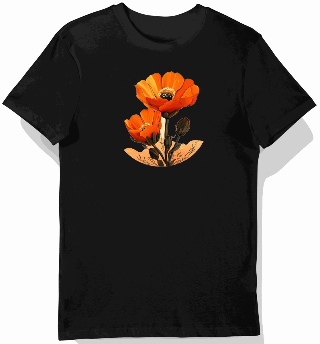 Koszulka męska czarna z motywem pustynnych kwiatów L