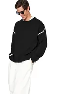 Bluzy męskie - Trendyol Męska bluza z okrągłym dekoltem, gładka oversize, Czarny, M - miniaturka - grafika 1