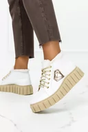 Śniegowce damskie - Białe botki skórzane damskie z futerkiem na platformie sznurowane PRODUKT POLSKI Casu 3252-N - miniaturka - grafika 1