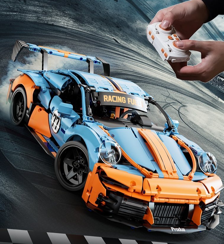 Klocki Technik auto Porsche 911 RSR niebieskie zdalnie sterowane + pilot, 50cm