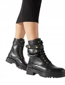 Botki damskie - RALPH LAUREN CZARNE BOTKI SKÓRZANE Z KIESZONKĄ I ĆWIEKAMI 37 3DA - miniaturka - grafika 1