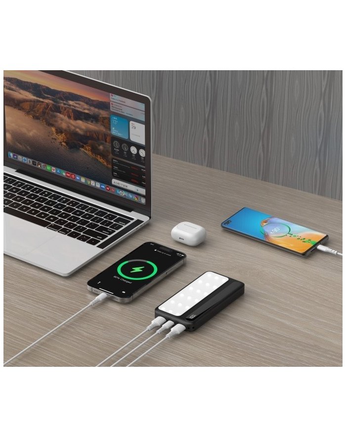 rebeltec Powerbank P10 LCDPD 10 000mAh LAMP z funkcją mocnego źródła światła, moc wyjściowa 22,5W Port Delivery PD20W