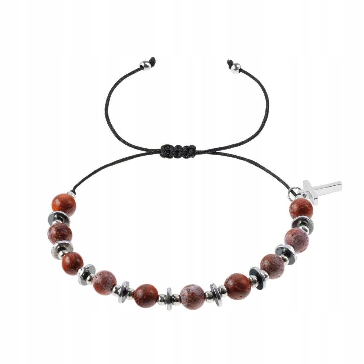 Bransoletka Różaniec Legno Drewno Egzotyczne Hematyt Dziesiątek Z Krzyżem