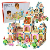 Klocki - Duży Zestaw Drewniane Klocki Konstrukcyjne Budowanie Dom Kreatywne Miasto - miniaturka - grafika 1