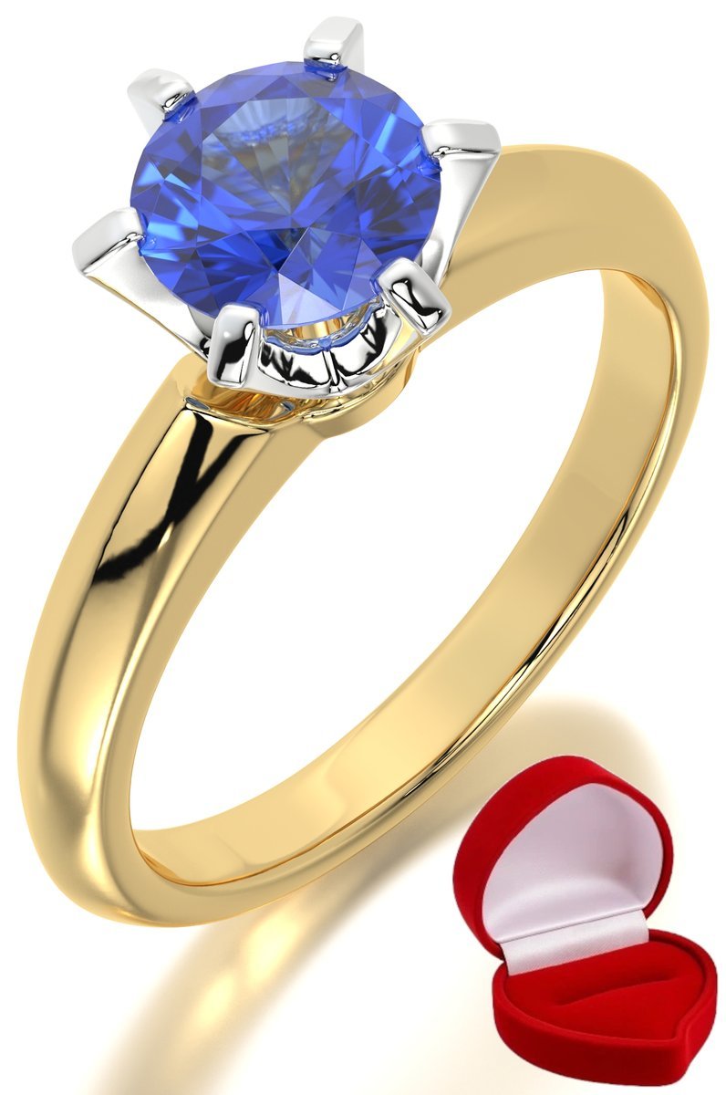 ZŁOTY PIERŚCIONEK ZARĘCZYNOWY 585 14k SZAFIR 1 ct + PUDEŁKO R16