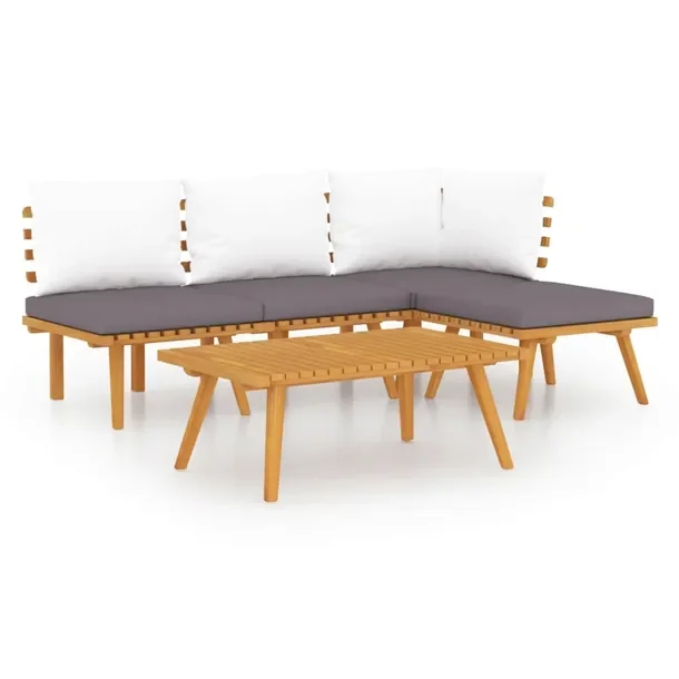 Zestaw Mebli Ogrodowych z Litego Drewna Akacjowego, Poduszki Ciemnoszare/Bi