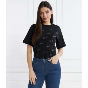 Karl Lagerfeld T-shirt rhinestone karl | Regular Fit - Koszulki i topy damskie - miniaturka - grafika 1