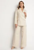 Komplety damskie - Beżowy Garnitur Dwurzędowa Marynarka z Usztywnionymi Ramionami i Spodnie Sonavitia - miniaturka - grafika 1