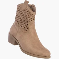 Botki damskie - Botki Damskie Buty Ażurowe Wiosenne Na Obcasie Kowbojki Beżowe Jezzi RMR2353-16 40 - miniaturka - grafika 1