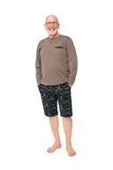 Piżamy damskie - PIŻAMA MĘSKA 3XL DŁUGI RĘKAW KRÓTKIE SPODENKI SZORTY BAWEŁNIANA OLIWKOWA - miniaturka - grafika 1