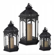 Lampy pozostałe - Latarnie dekoracyjne 3 szt gotyckie vintage czarny metal szkło - miniaturka - grafika 1