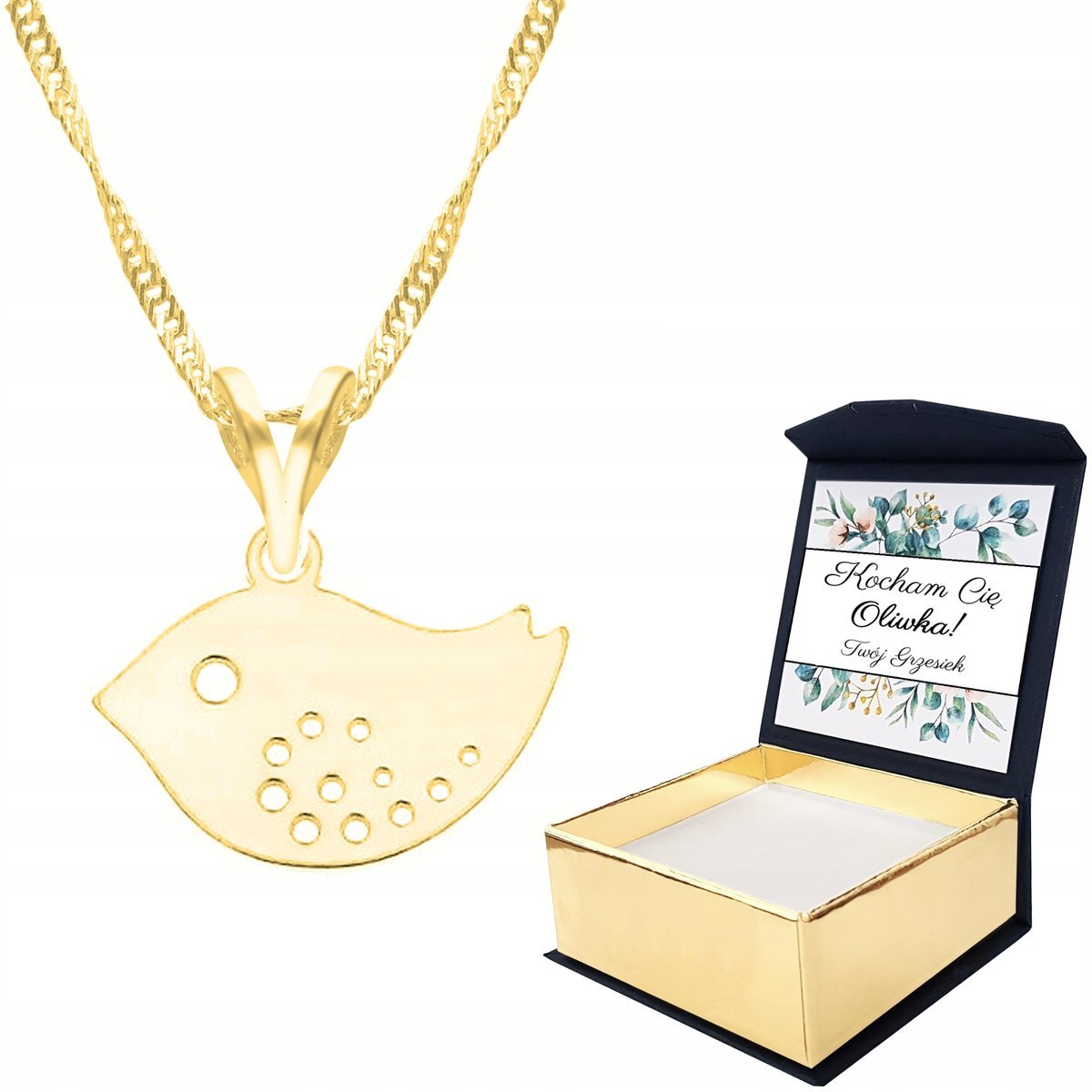 Naszyjnik złoty 925 Ptak Ptaszek + WŁASNY NADRUK