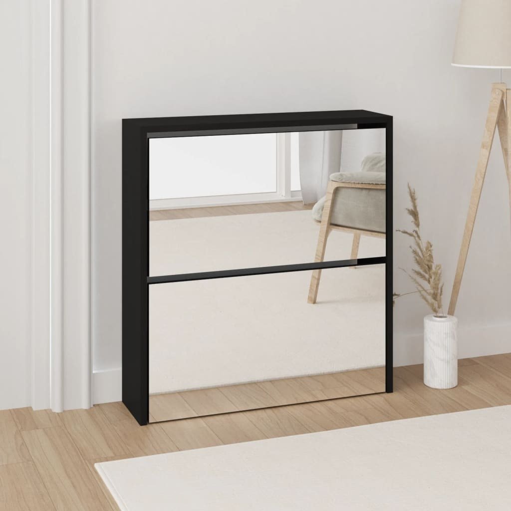 Szafka na buty z lustrem 2 przegrody czarna 63x17x67 cm