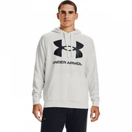 Bluzy sportowe męskie - Męska bluza dresowa nierozpinana z kapturem Under Armour Rival Fleece Big Logo HD - biała - UNDER ARMOUR - miniaturka - grafika 1