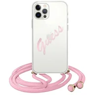 Etui i futerały do telefonów - Guess GUHCP12MCRTVSPI iPhone 12/12 Pro 6,1" różowy/pink hardcase Script Vintage GUE001085 - miniaturka - grafika 1