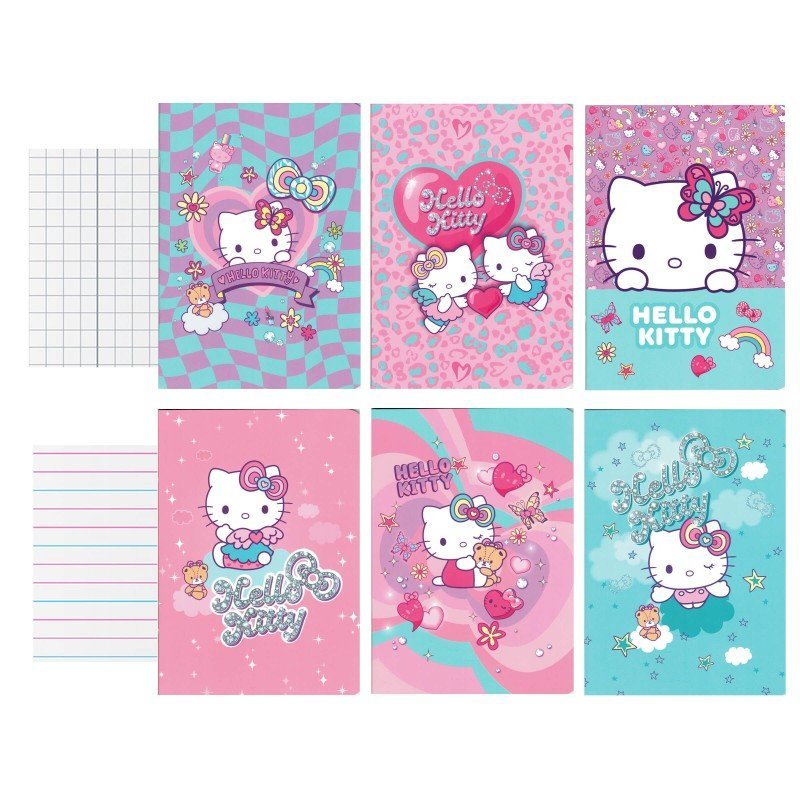 6x ZESZYT A5 32 KARTKI: 3x KRATKA + 3x 3linia, HELLO KITTY COOLPACK
