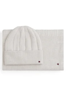 Tommy Hilfiger Zestaw Szalik i Czapka Flag Fluffy AW0AW17994 Beżowy - Czapki damskie - miniaturka - grafika 1