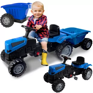 Duży Traktor Jeździk Z Przyczepką Traktorek Pedały XXL Niebieski - Jeździki dla dzieci - miniaturka - grafika 1