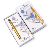 Długopisy - Żółto-srebrny długopis metalowy z czarnym wkładem - Peterson - miniaturka - grafika 1