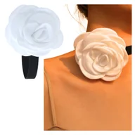 Naszyjniki - Naszyjnik Choker Czarny na Szyję z Dużym Białym Kwiatem Róży Regulowany - miniaturka - grafika 1