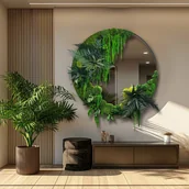 Lustra - Lustro z mchem i roślinami stabilizowanymi Ø 81 cm – okrągłe, loft, zielona dekoracja ścienna - miniaturka - grafika 1