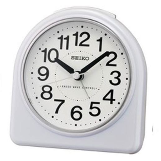 Seiko Budzik SEIKO QHR204W 11x12 cm biały sterowany radiowo DCF77 .