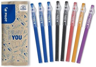PILOT - Zestaw 8 długopisów FriXion Ball Stick - Tusz żelowy - 3 niebieskie, 2 czarne, 1 koralowe, 1 pomarańczowe, 1 fioletowe, tanie pióro FriXion - Do umieszczenia w pudełku - Artykuły szkolne - Długopisy - miniaturka - grafika 1