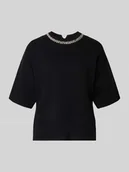 Swetry damskie - Bluzka z dzianiny z obszyciem kamieniami stras model ‘DORISE’ - miniaturka - grafika 1