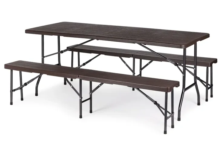 Zestaw Stół I 2 Ławki Drewniany Składany Gardenstein Grene 180 X 74 Cm