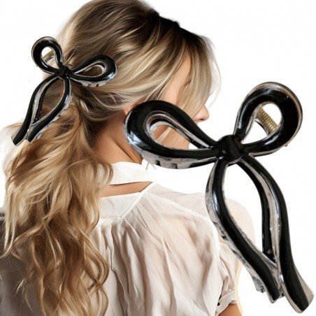 ECARLA KLAMRA DO WŁOSÓW KOKARDA XL 11X6CM PÓŁTRANSPARENTNA CZARNA SP366CZ