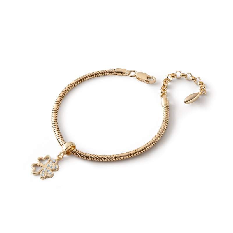 Bransoletka z zawieszką typu beads – koniczynka z cyrkoniami, srebro 925 w złotym pokryciu