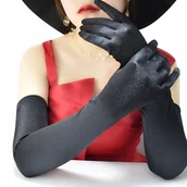 Rękawiczki dla dzieci - eleganckie damskie długie RĘKAWICZKI satynowe czarne wieczorowe szykowne - Inny producent - miniaturka - grafika 1