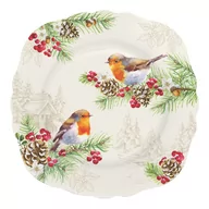 Talerze - Easy life Talerz Deserowy Porcelanowy Winter Robin Biały 20 X 20 Cm Wh - miniaturka - grafika 1