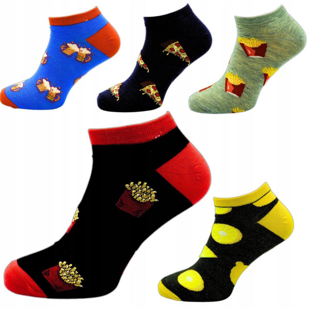 5x Stopki Kolorowe Męskie Bawełniane Wzory Skarpetki Skarpety Krótkie 44/46