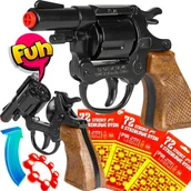Zabawki militarne - Pistolet Na Kapiszony, Spłonkę METALOWY Solidny Rewolwer GONHER Policyjny Czarny + 3x Spłonka - miniaturka - grafika 1