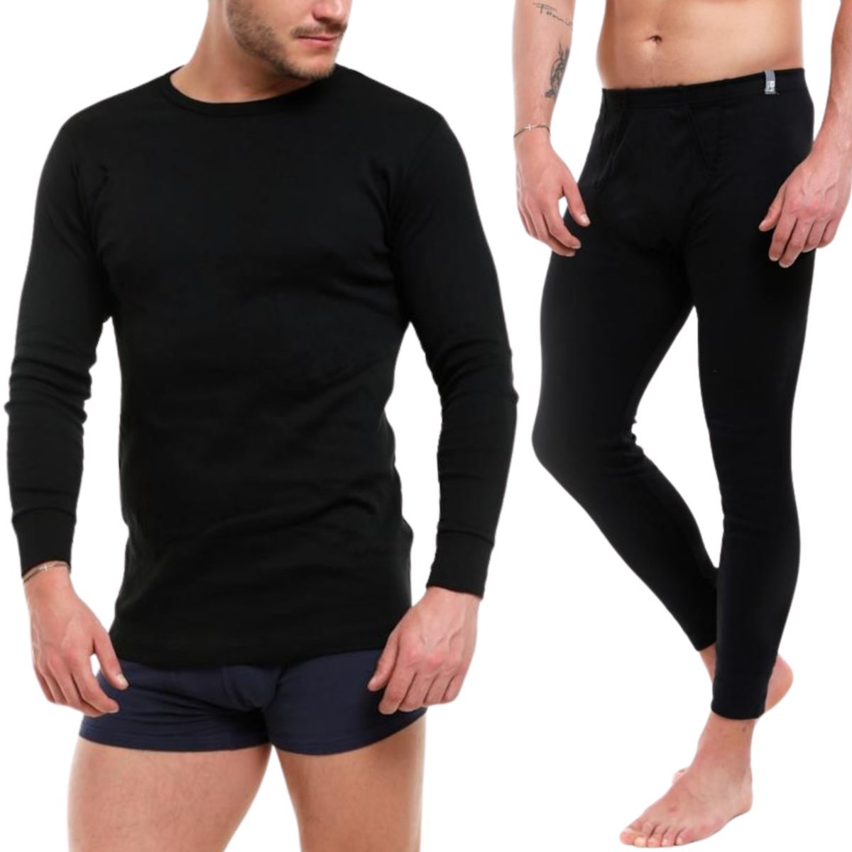 GRUBE KALESONY MĘSKIE I PODKOSZULEK Z DŁUGIM RĘKAWEM BAWEŁNA MORAJ XXL BLACK