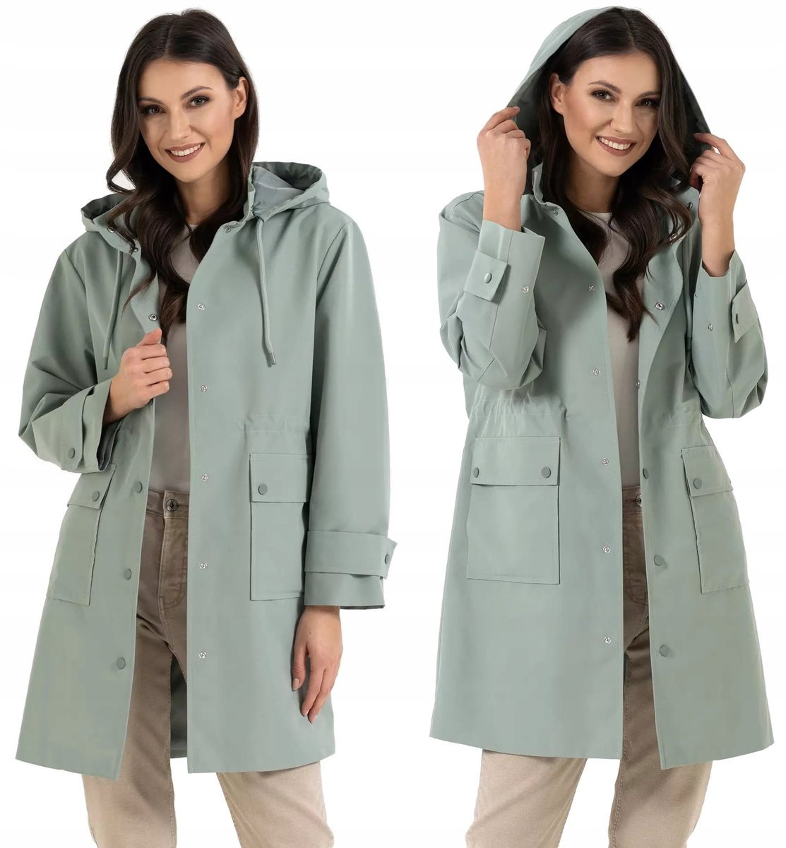 Kurtka Damska Parka Przeciwdeszczowa z Kapturem JASNY ZIELONY MORAJ XL